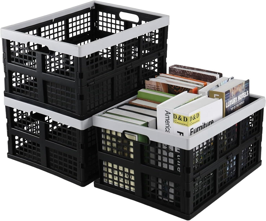 3 Pack 32L Folding Plastic Storage Crates Stackable Collapsible