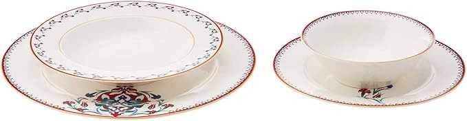 24 Piece Bone China Dinner Set for 6 White Patterned Plates Bowls Crockery