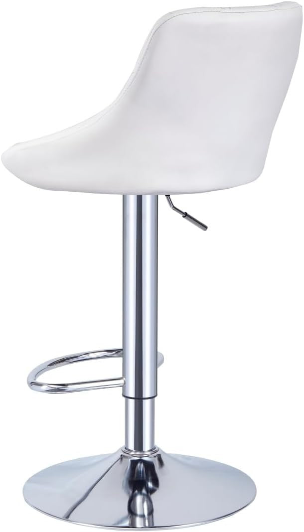 White Faux Leather Bar Stool Adjustable Swivel Mid Back Pub Chair