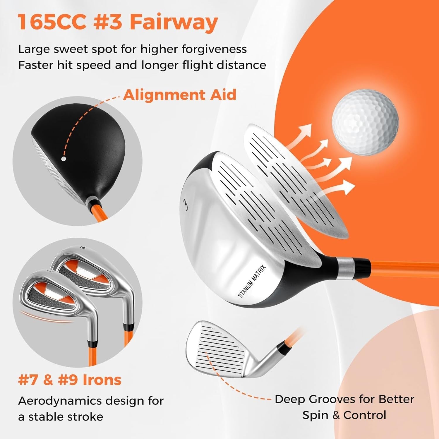 Kids Golf Club Set Right Hand Fairway Irons Putter Stand Bag Beginner