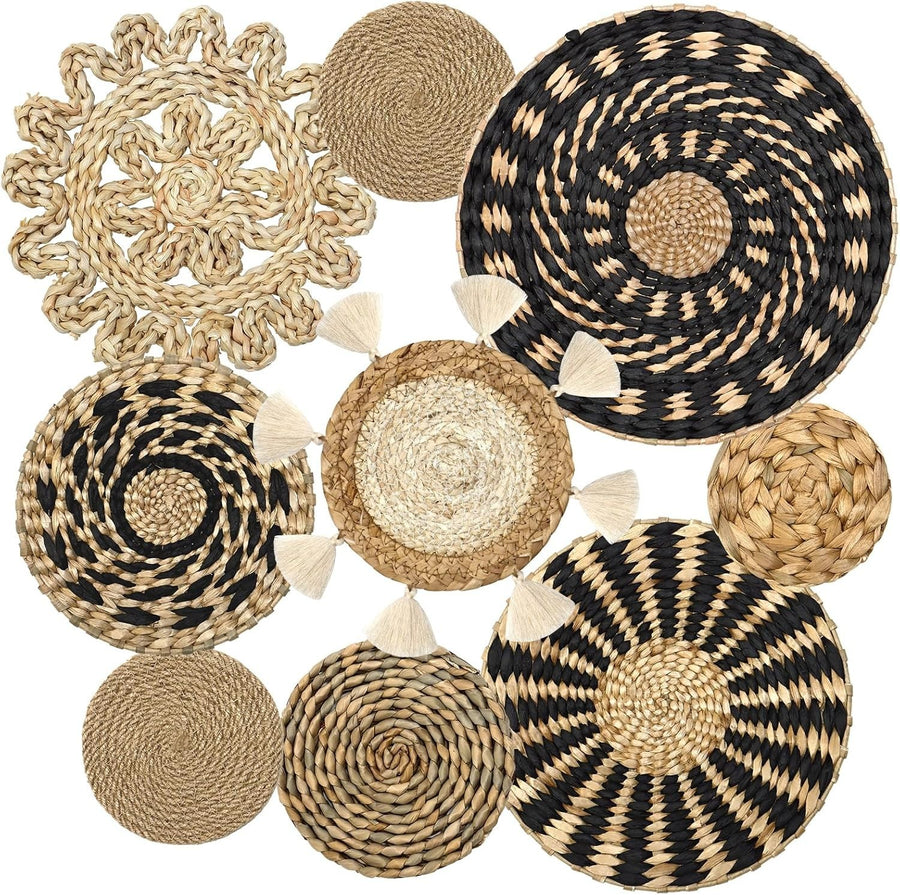 Boho Woven Wall Basket Set 9pcs Rattan Willow Round Decor