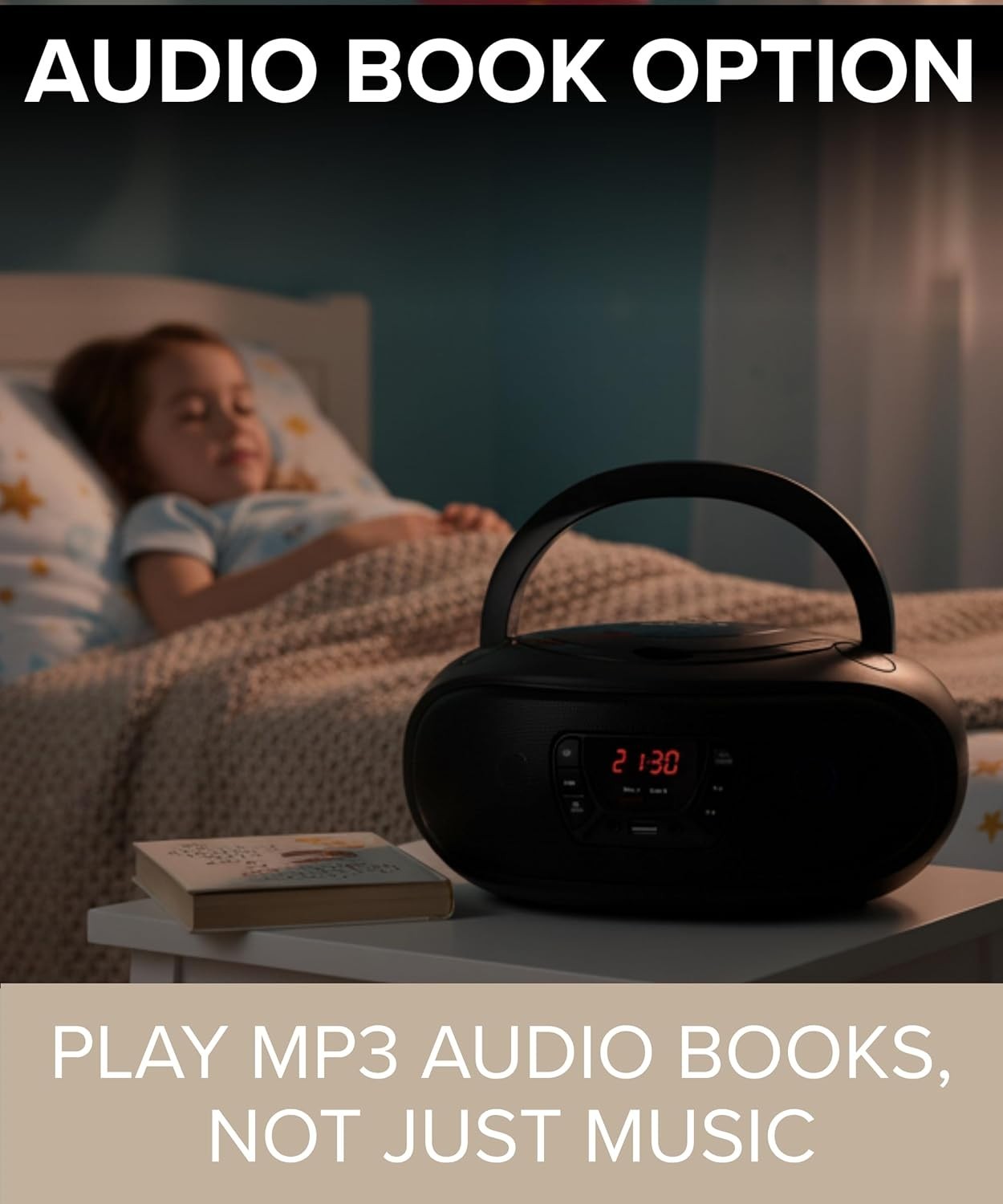 Portable Boombox CD Player FM Radio USB AUX Stereo Speakers Black