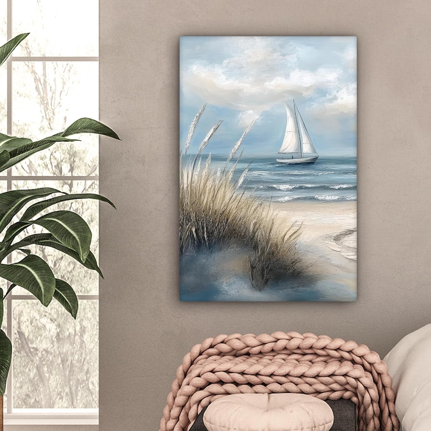 Framed Canvas Wall Art 40x60cm Beach Sailboat Coastal Print