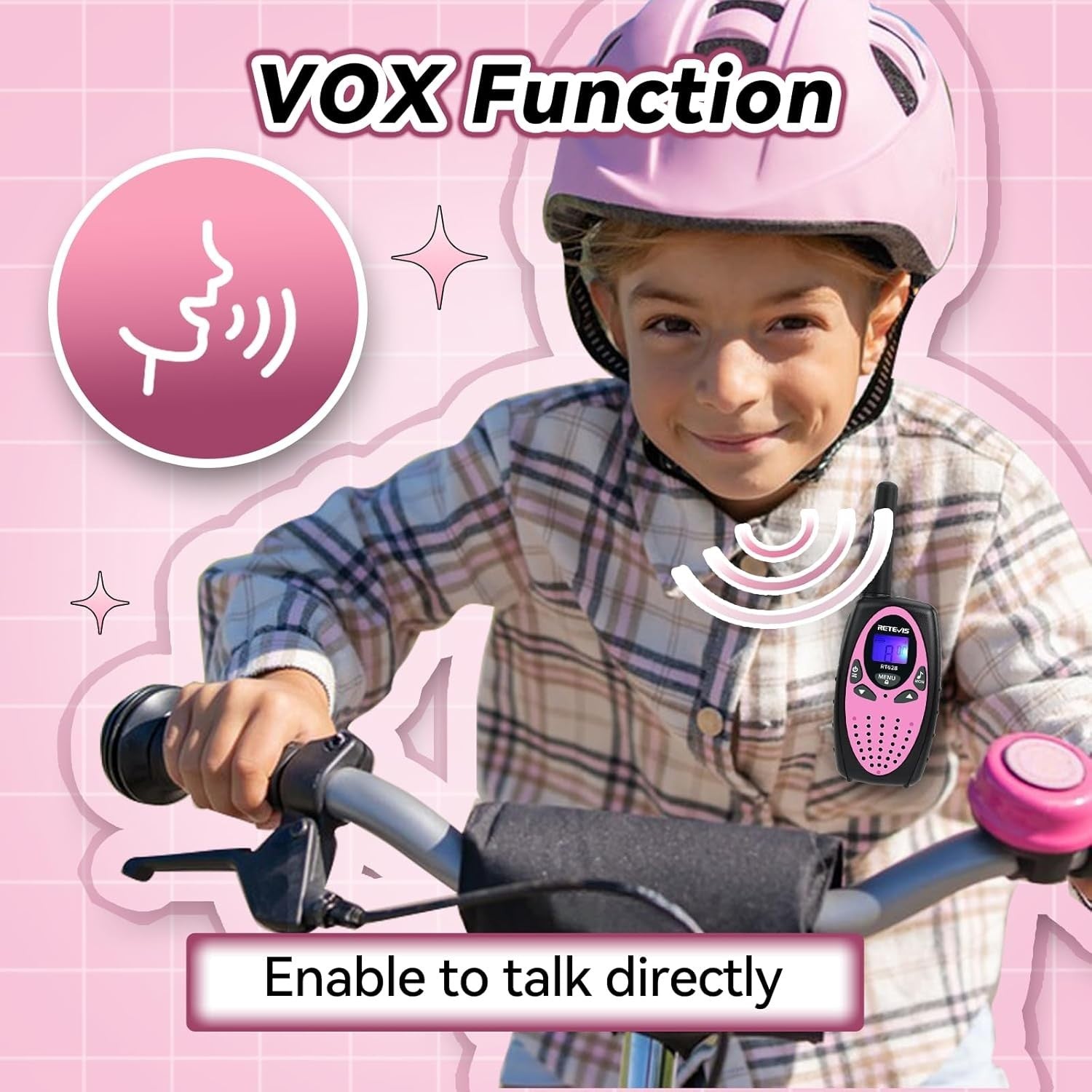 Kids Walkie Talkies Long Range VOX LCD 8 Channel 2 Way Radio Pair Pink