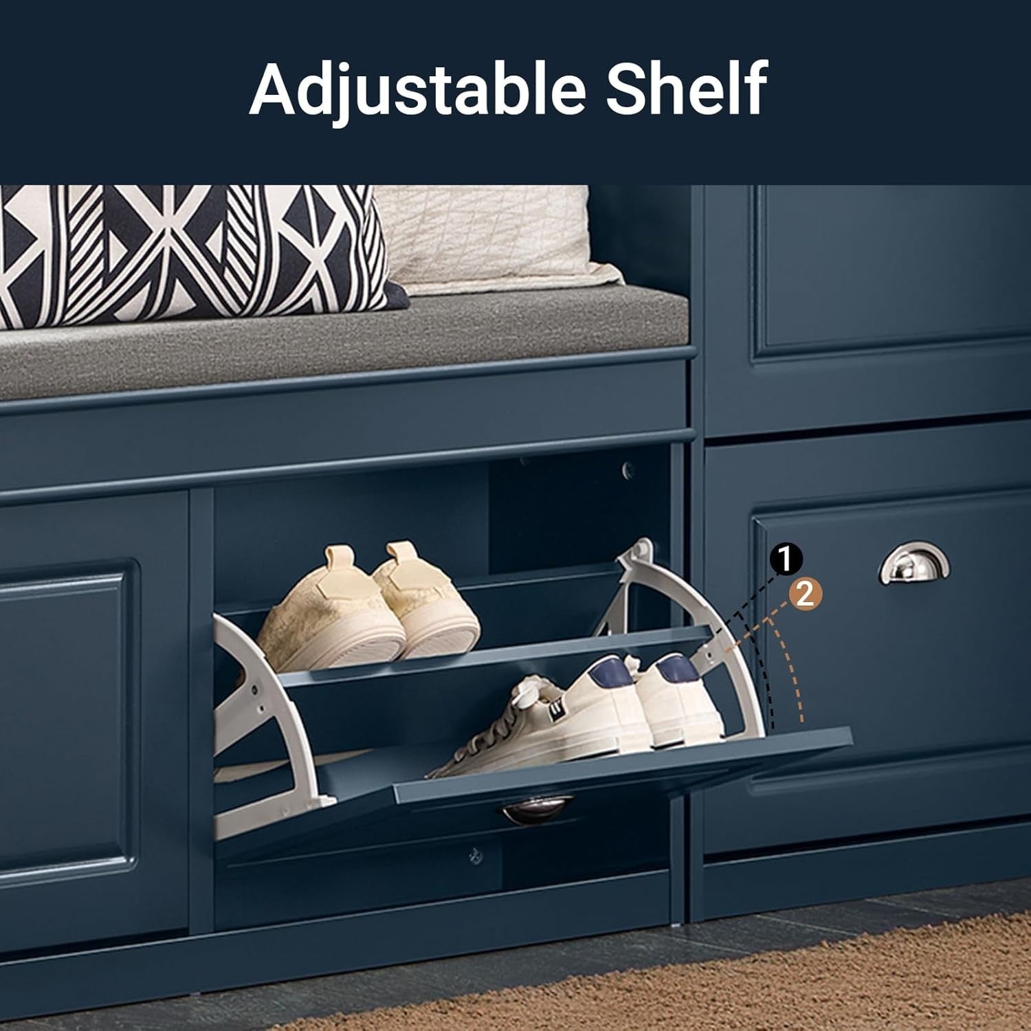 Flip-Drawer Shoe Storage Bench with Cushion Seat – Compact Hallway Organizer Blu