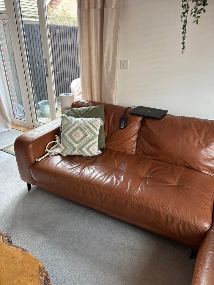 Dark Tannish Brown Leather Corner Sofa (PTP)