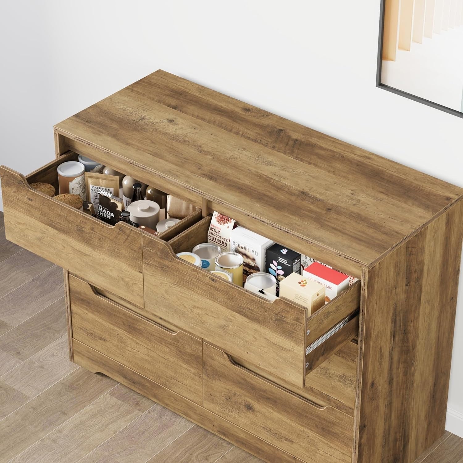 6 Drawer Wood Chest Bedroom Storage Cabinet Handleless Modern Unit