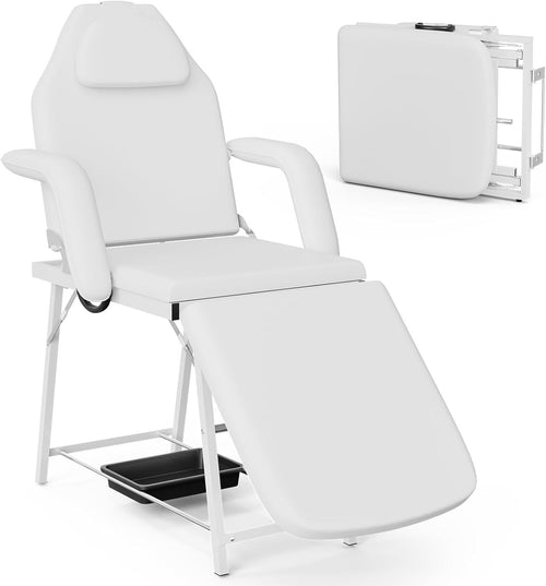 Portable 3-Section Massage Table Folding Beauty Spa Bed w/ Storage Tray White
