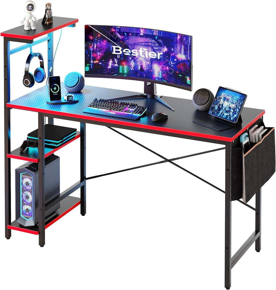 140cm Reversible Gaming Desk with LED Lights & Storage