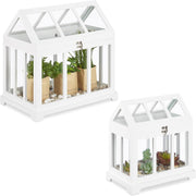 Set of 2 Indoor Mini Greenhouses Glass MDF Herb Planters Decorative Display