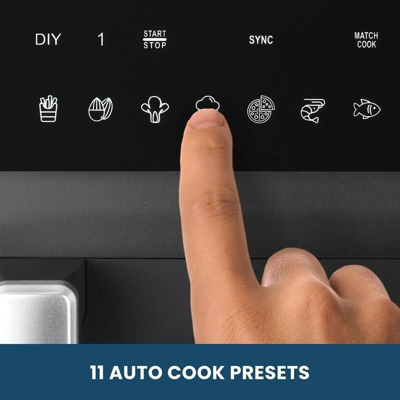 9L Dual Drawer Air Fryer 2400W 11 Presets Touch Sync Cook Oil-Free Family Size
