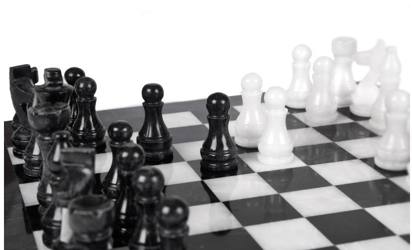 Luxury 12" Handmade Marble Chess Set Black & White Stone Board Gift