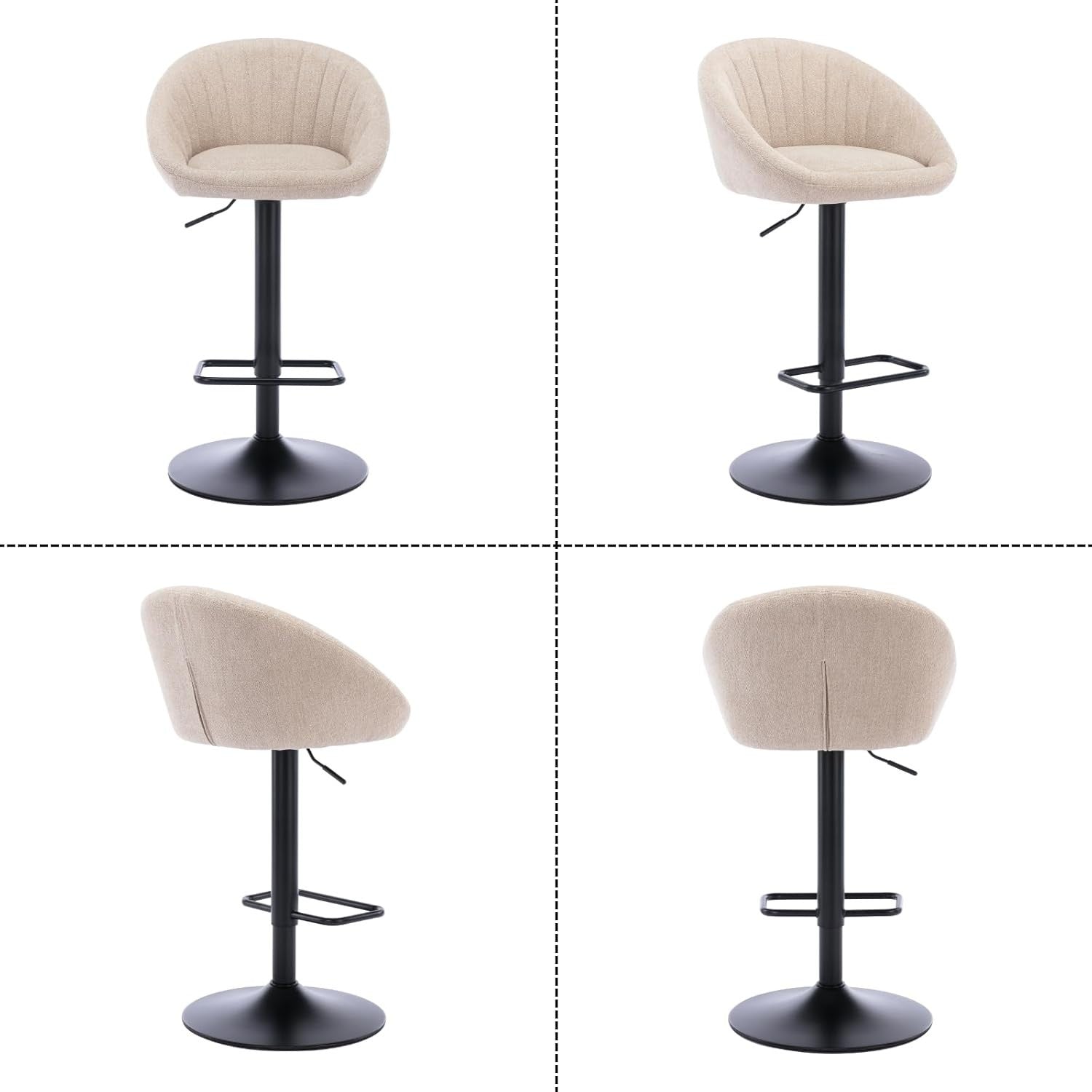 Set of 2 Beige Polyester Bar Stools Adjustable Swivel Counter Chairs
