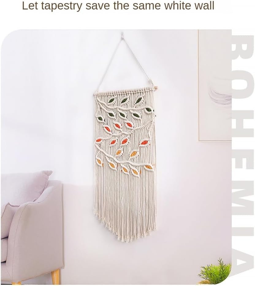 Green Leaf Macrame Wall Hanging 40x80cm Boho Woven Tapestry