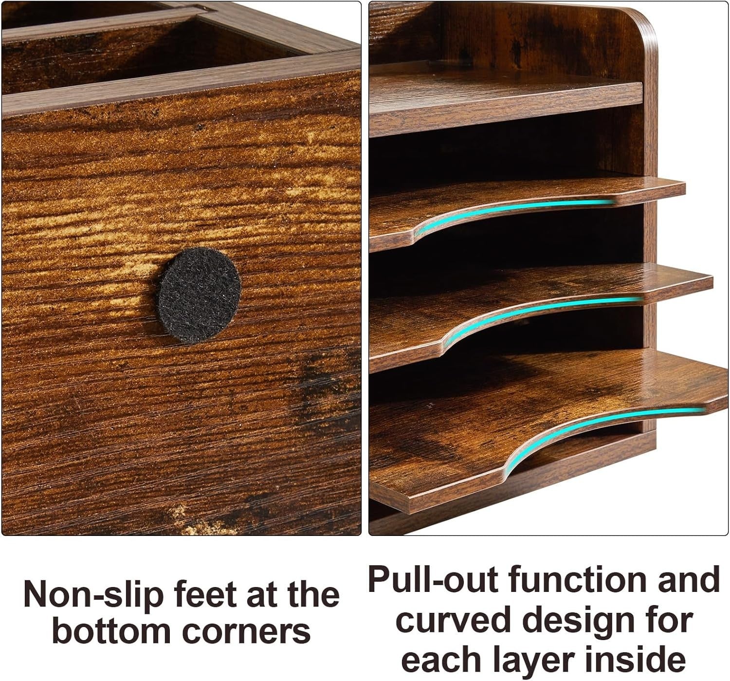 5 Tier Desk File Organiser A4 Paper Tray Magazine Holder Adjustable Wood