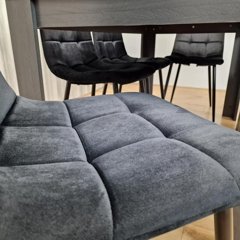6 Seater Dining Table with 4 Black Chairs & Bench – Dark Wood Kitchen Set
