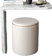 Beige Leather Storage Vanity Stool Compact Dressing Table Chair with Solid Wood