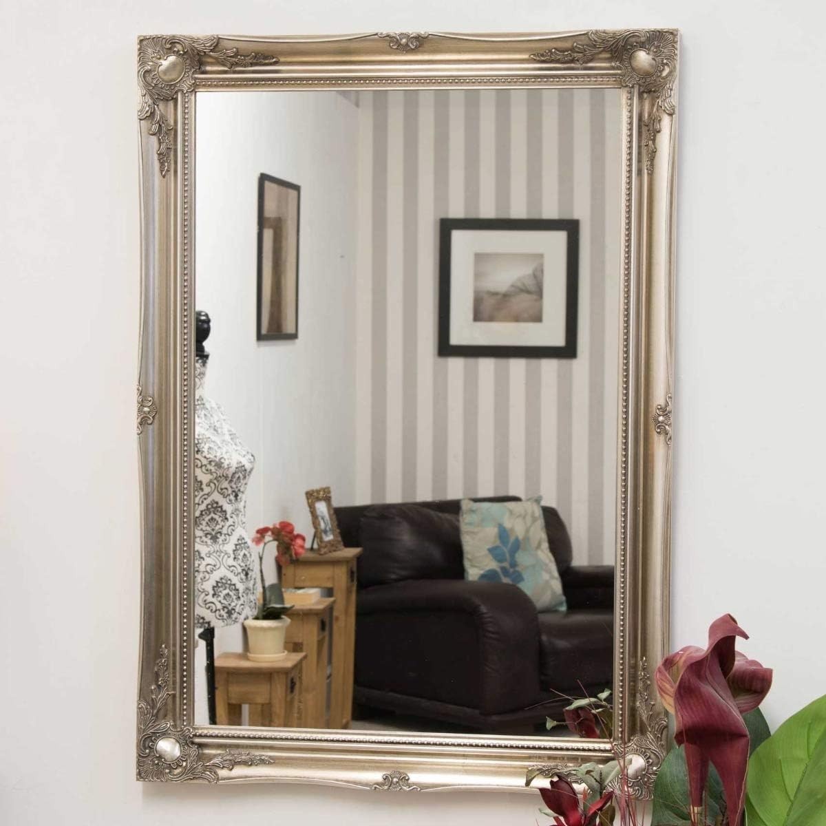 Large Ornate Wall Mirror 42x30” Antique Silver Frame | Elegant & Versatile