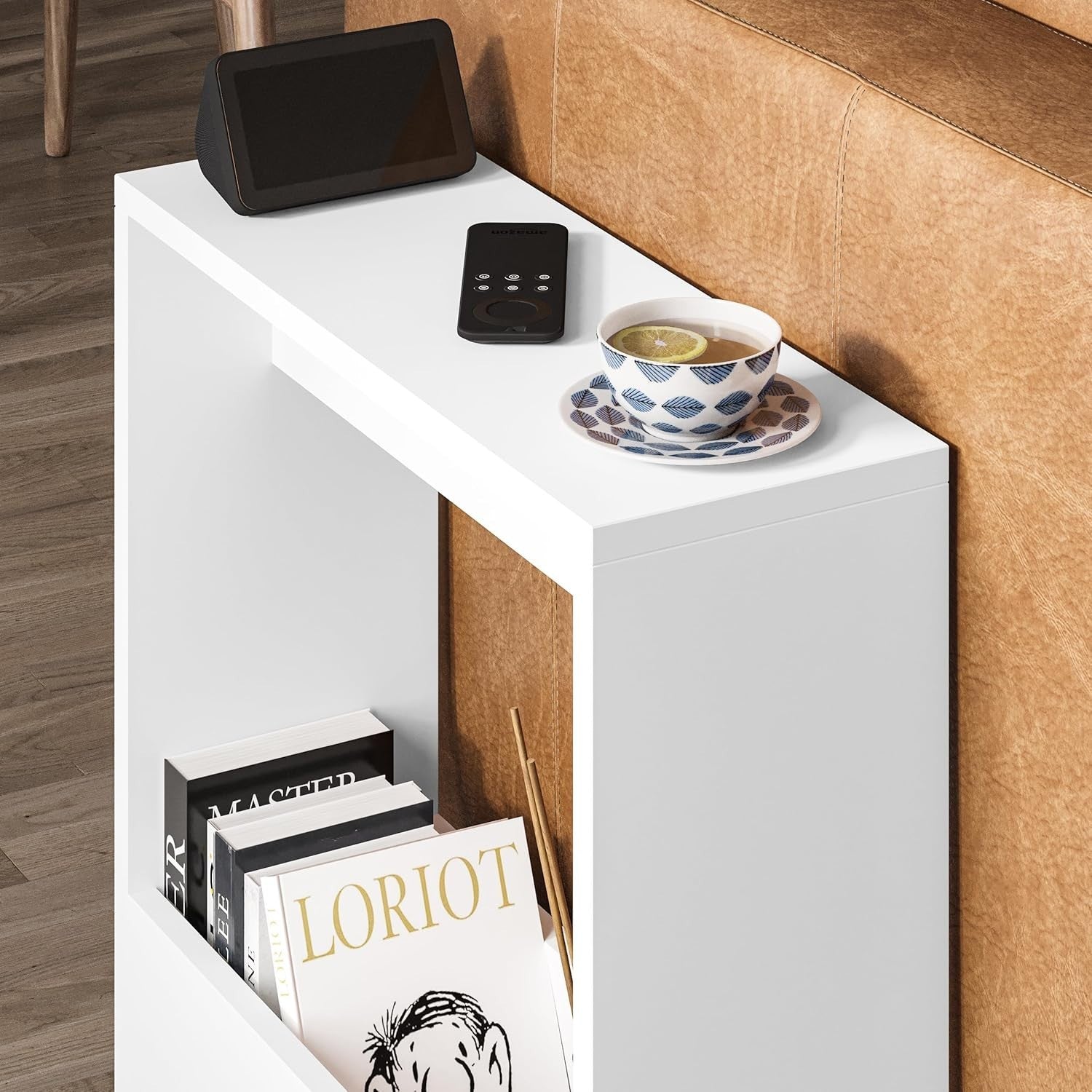 White Side Table with Magazine Rack – Compact Storage & Stylish Design