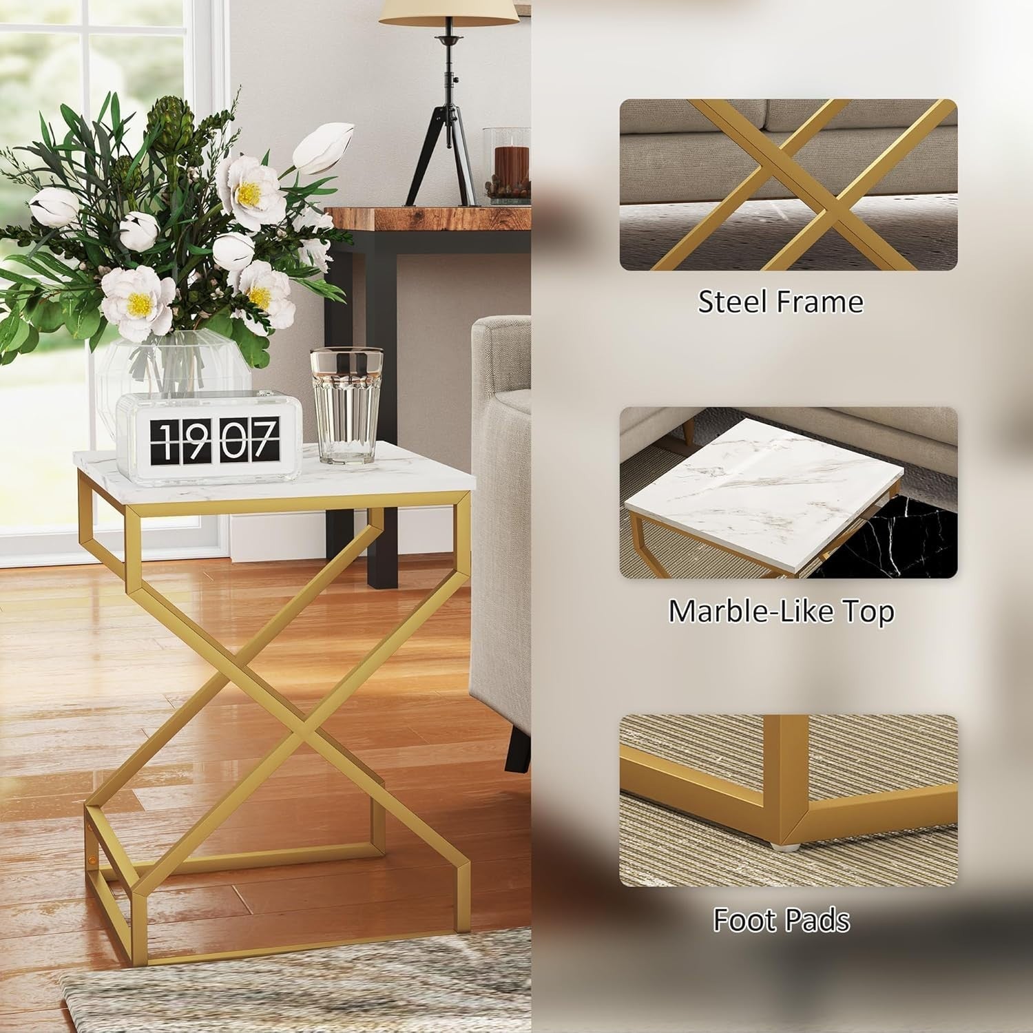 2-Piece Nesting Side Tables Set Black White Living Room End Coffee Bedside