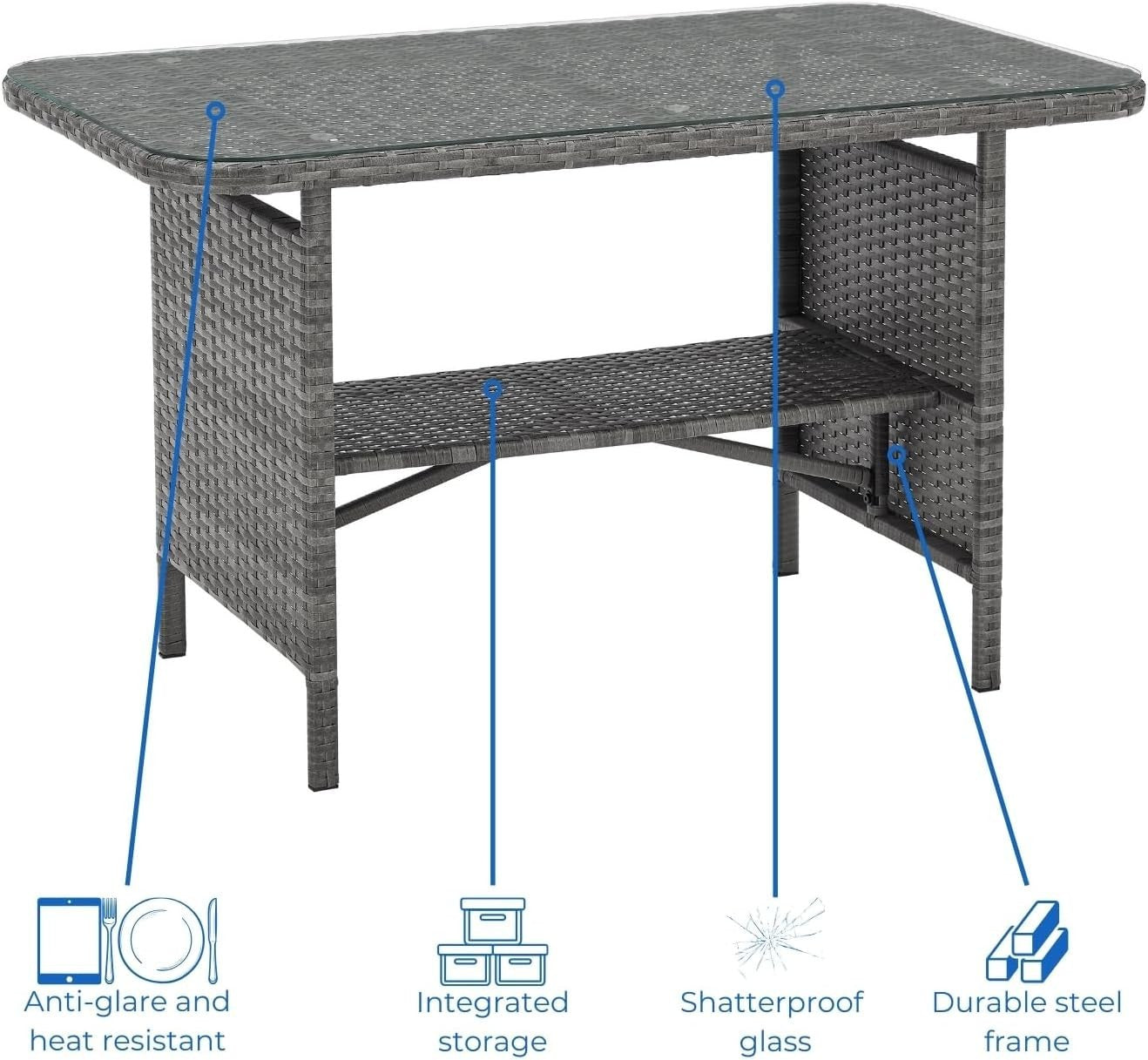 4 Seater Rattan Garden Furniture Set with Cushions & Glass Dining Table