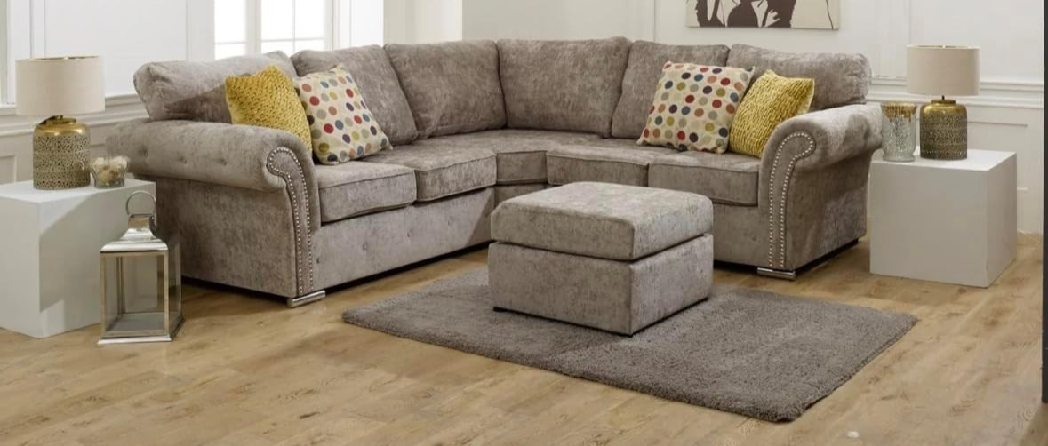 Luxury Truffle Fabric Corner Sofa 5 Seater | Full Back Cushions | 240x240cm