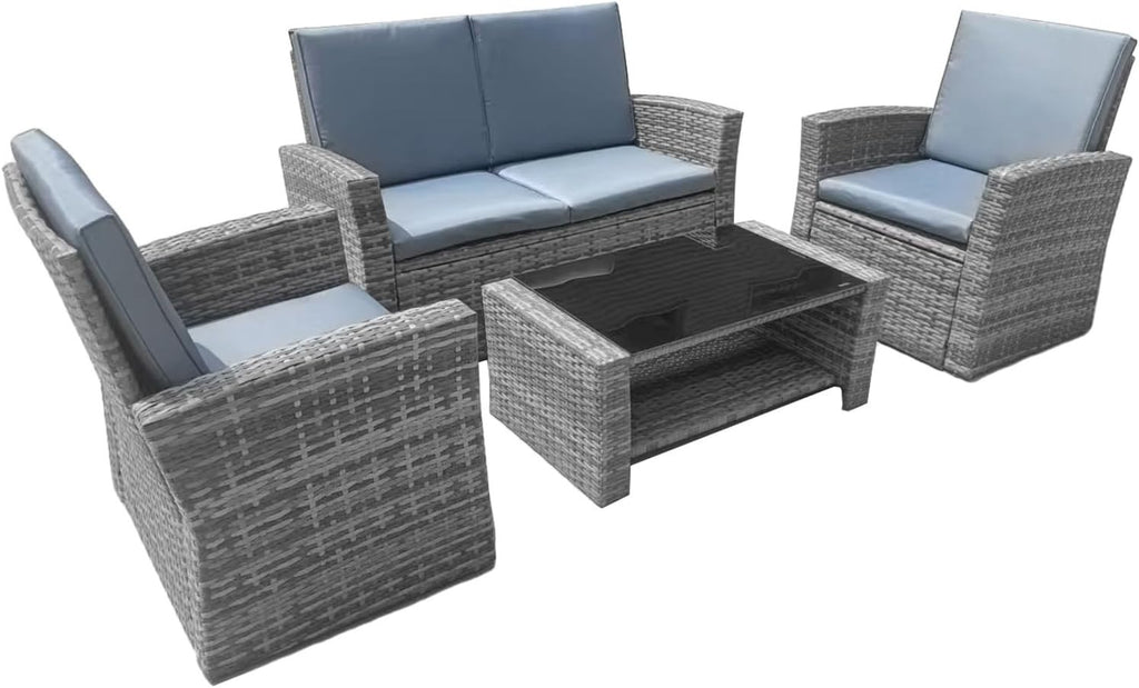 4-Piece Rattan Garden Furniture Set Outdoor Sofa Chairs with Table