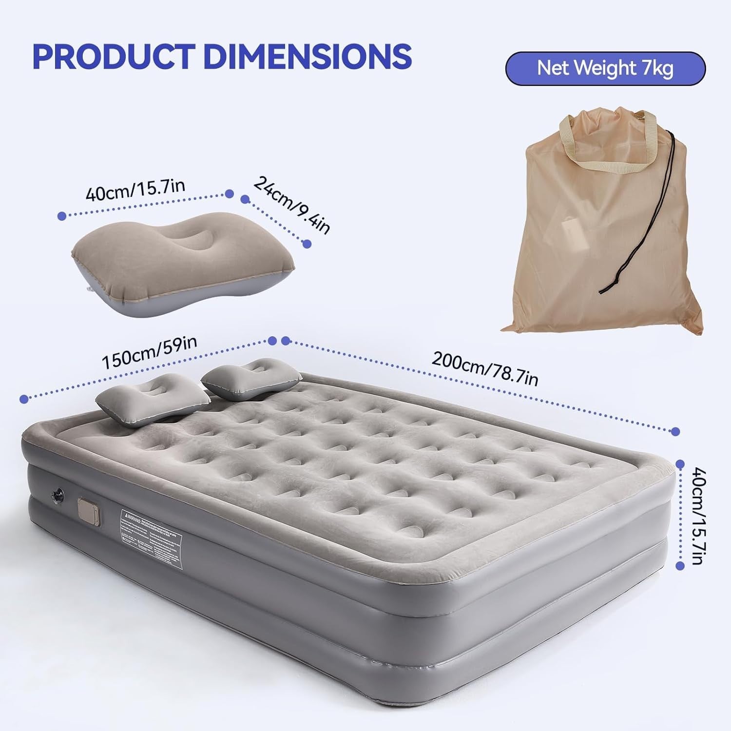 Double/King Air Mattress with Built-In Electric Pump – Inflatable Guest & Campin