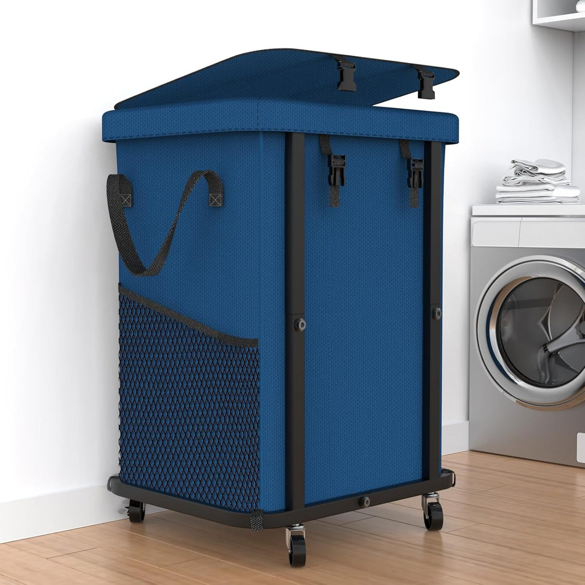 150L Dark Blue Large Rolling Laundry Hamper Heavy Duty Basket with Wheels