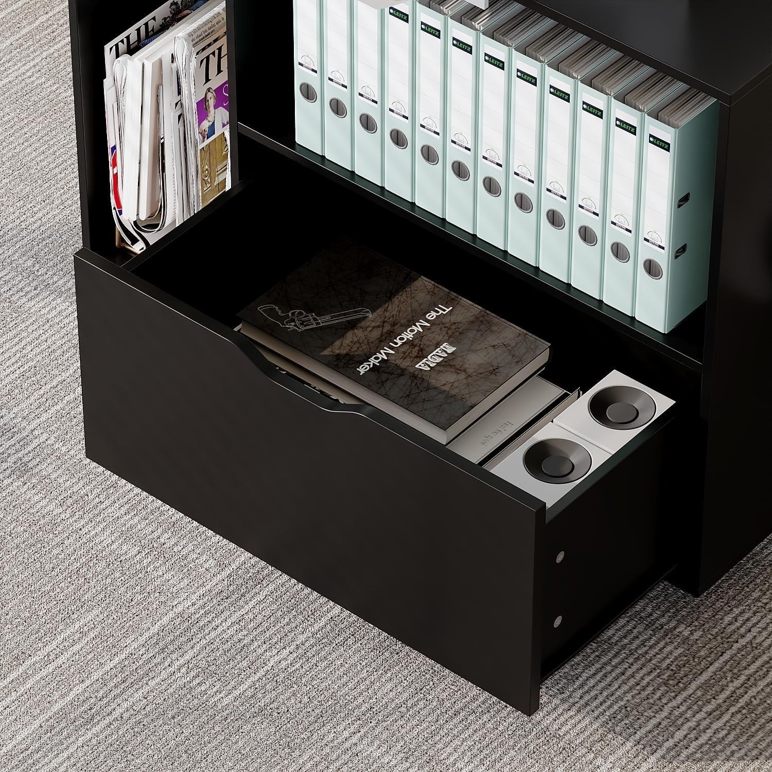 Black Mobile File Cabinet 80cm Rolling Printer Stand Storage