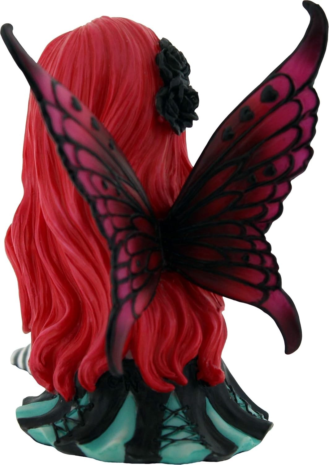 Gothic Fairy Ornament 15cm – Sugar Skull Red Figurine, Hand-Painted Resin Art