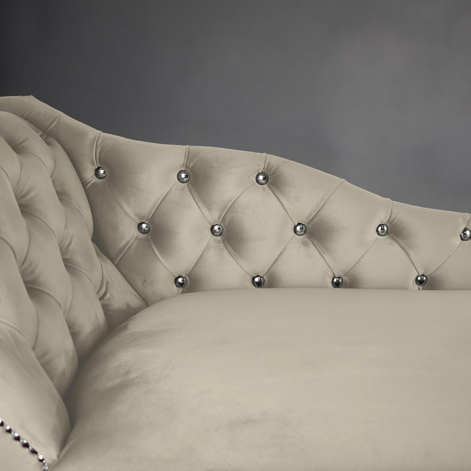 Velvet Tufted Chaise Lounge Sofa Left Hand Light Grey Accent Chair 133cm