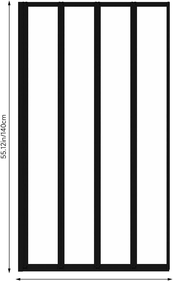 Black 4 Panel Folding Shower Screen 800x1400mm Tempered Glass Bath Screen