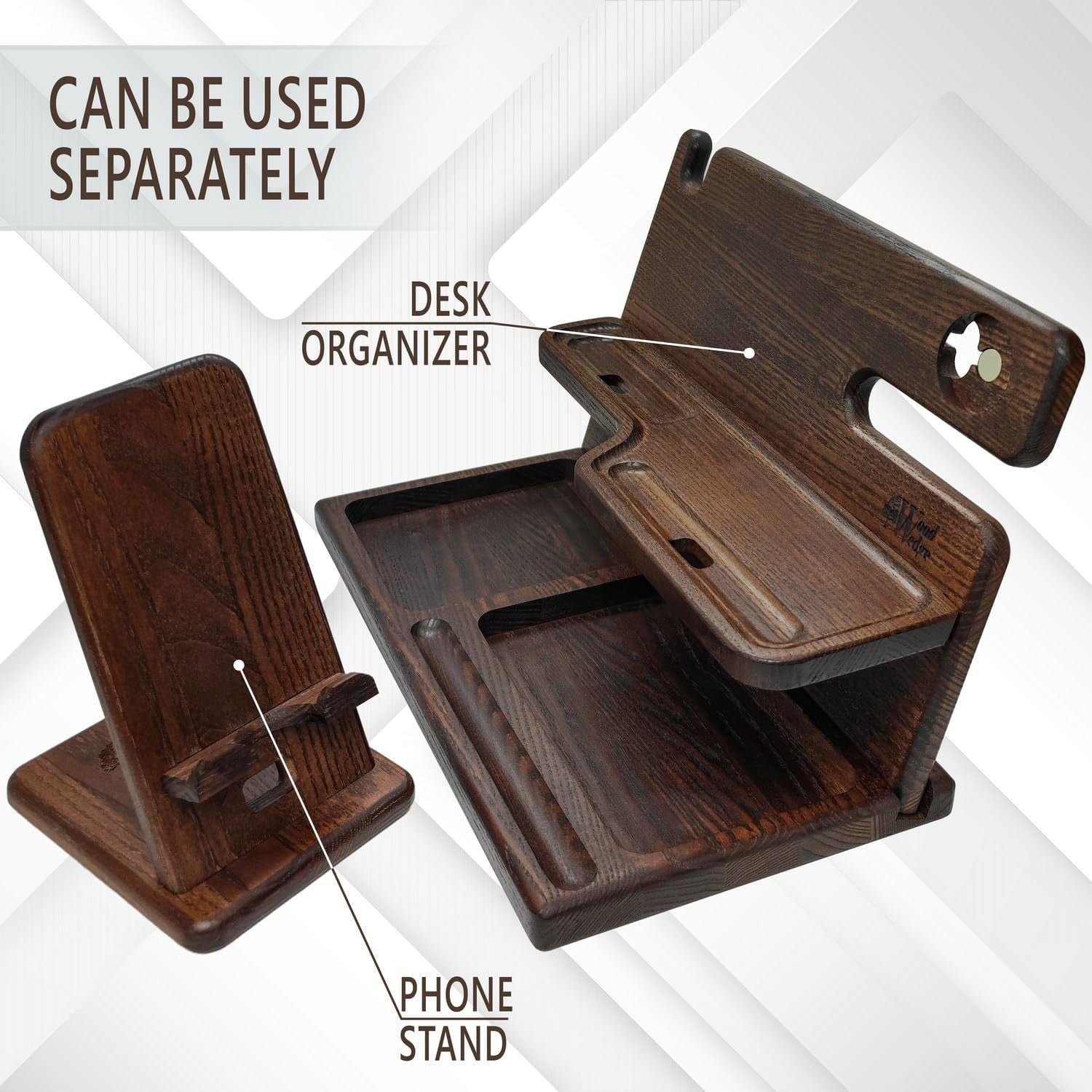 Handcrafted Wooden Docking Station 2-in-1 Desk & Bedside Organiser