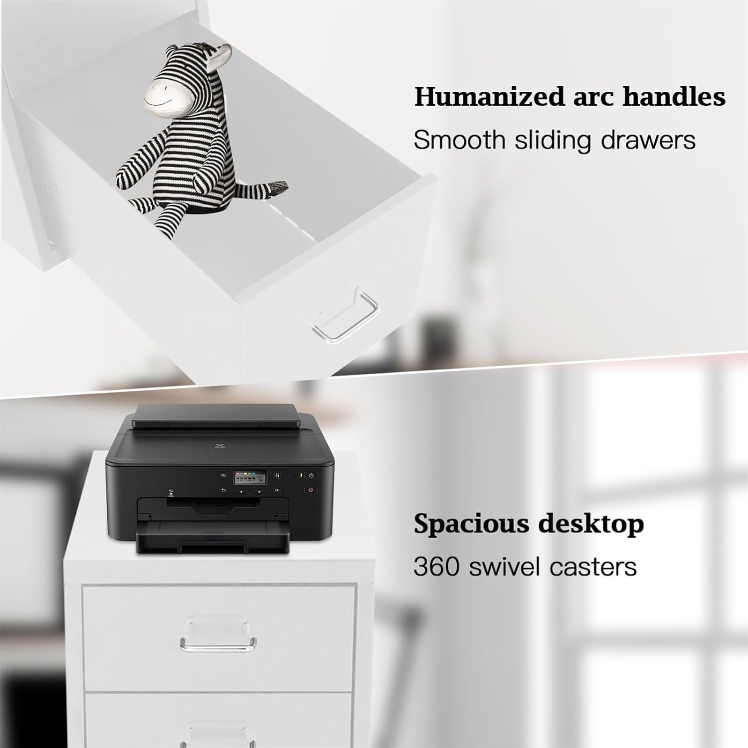 Silver White Mobile Filing Cabinet 4 Drawer 68cm Rolling Office