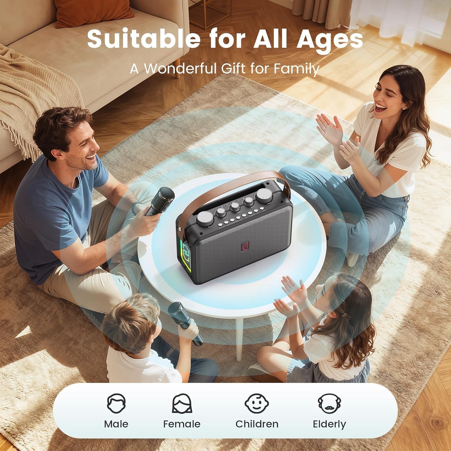 Bluetooth 5.3 Karaoke Machine 2 Wireless Mics Portable PA