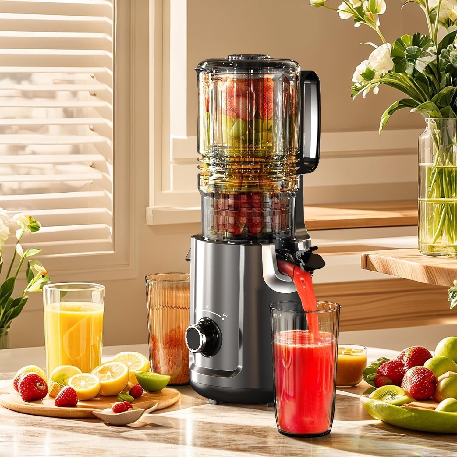 Cold Press Juicer 135mm Wide Chute Whole Fruit Slow Juicer 300W High Yield