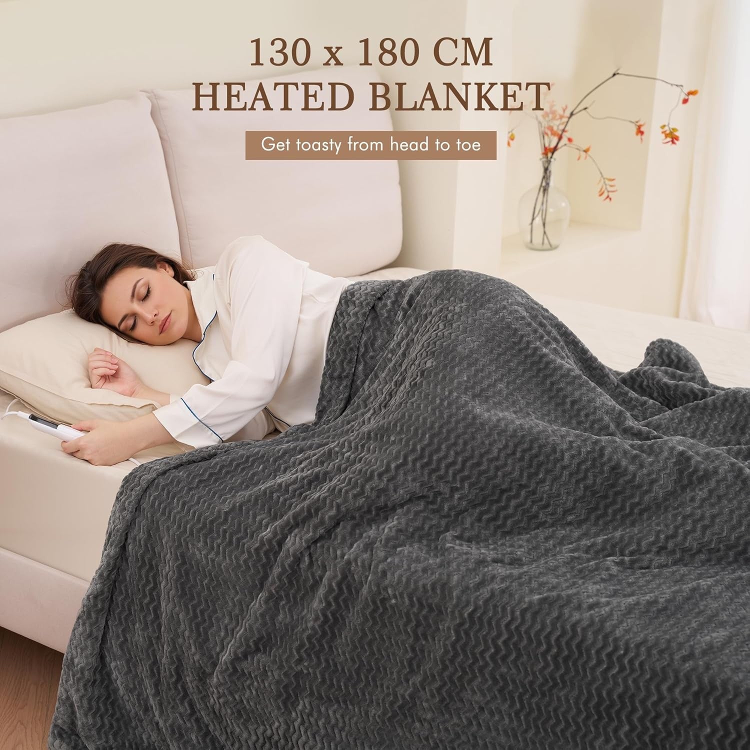 Electric Heated Throw Blanket 6 Heat Settings Auto Off Washable 130x180cm