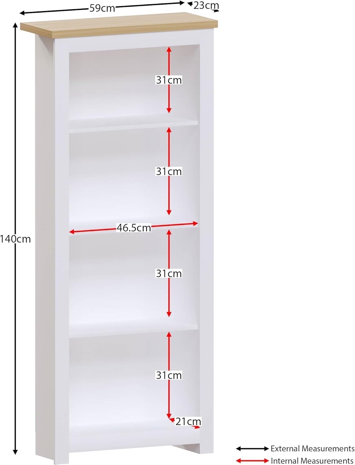 4 Tier White Oak Ladder Bookcase – Modern Display Storage Shelf Unit 140cm