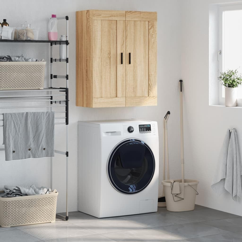 Wall Mounted Oak Storage Cabinet - 3 Compartments, Space-Saving & Stylish