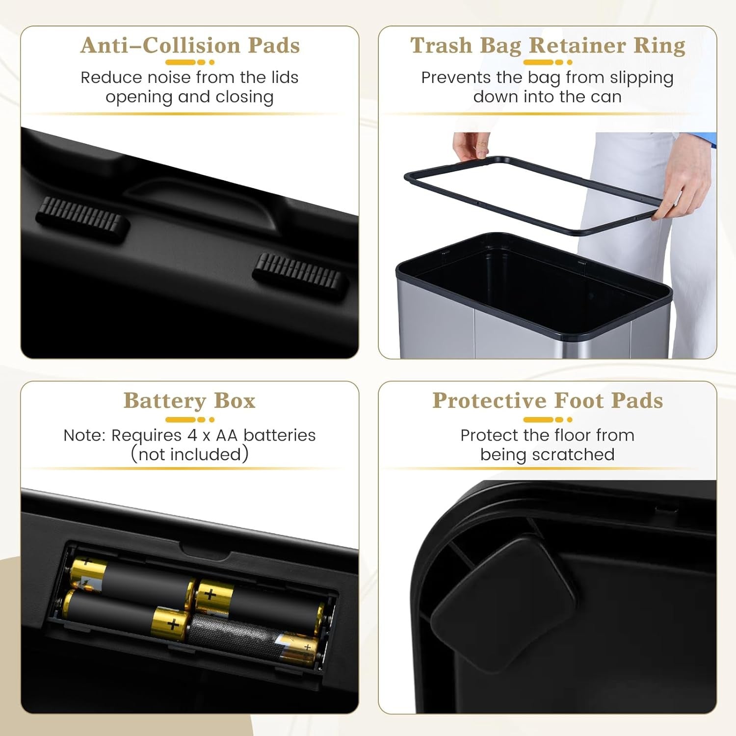 60L Sensor Kitchen Bin Touchless Stainless Steel Soft Close Black
