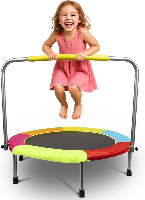 37 Inch Foldable Kids Trampoline Indoor Outdoor Toddler Bounce Handle