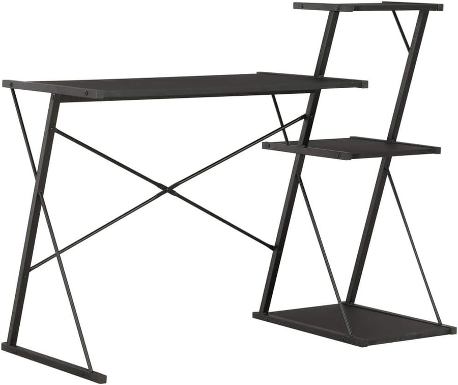 Modern Black Computer Desk with Shelves 116x50x93cm Office Workstation