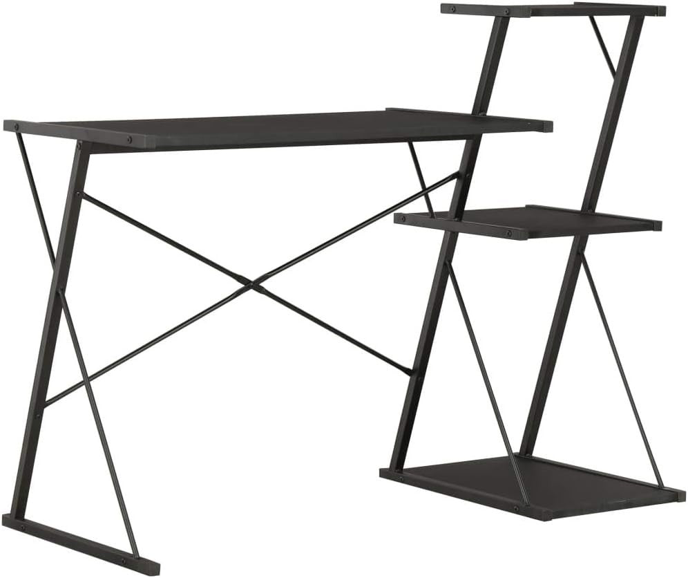Modern Black Computer Desk with Shelves 116x50x93cm Office Workstation