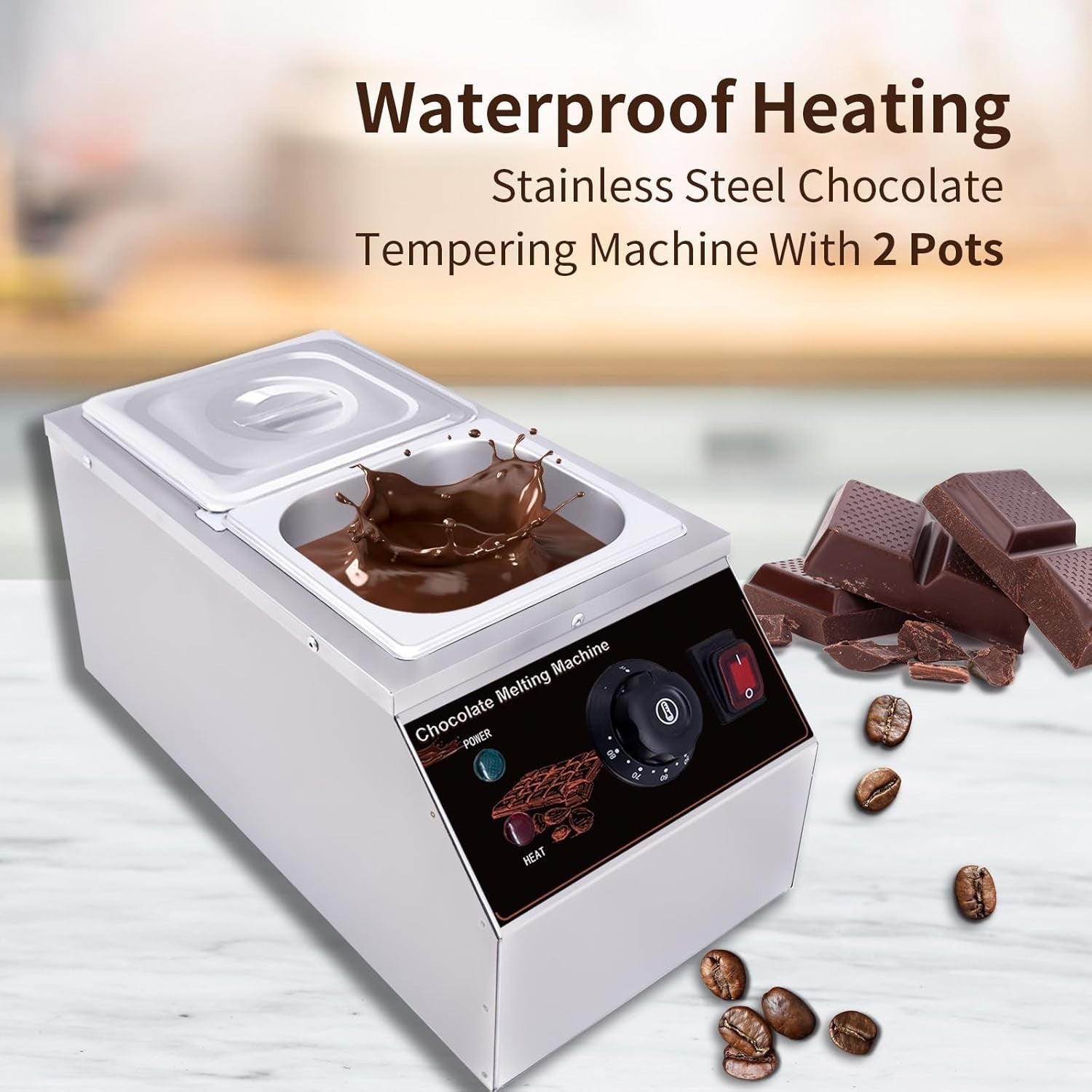 600W Chocolate Melting Machine 2x1.55L Tempering Pot Stainless Steel