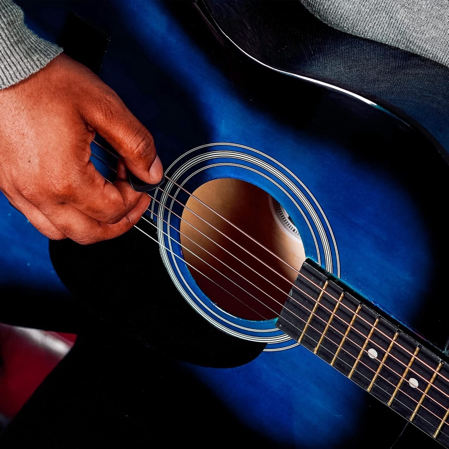 Full Size 4/4 Acoustic Guitar Starter Pack Blue w/ Bag Lessons