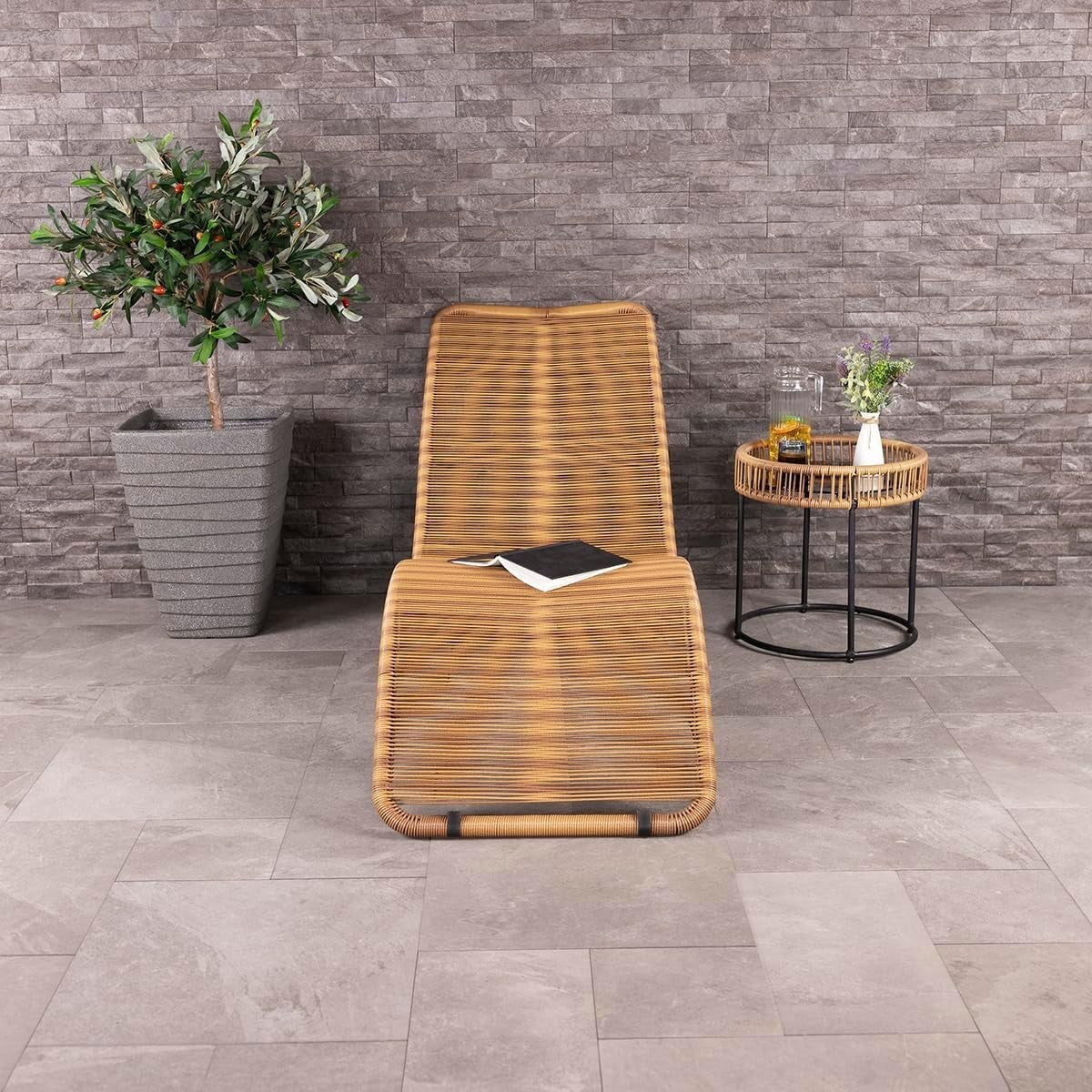 Rattan Garden Sun Lounger Bed – Steel Frame, Outdoor Patio Chair 161cm