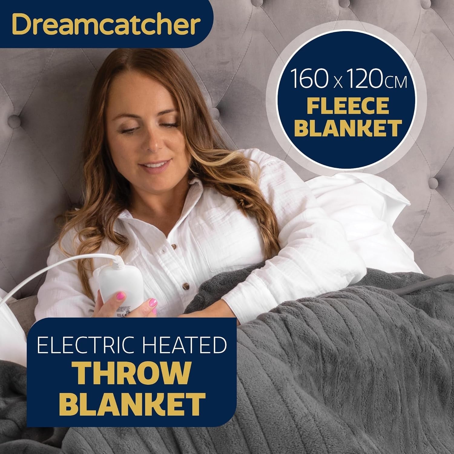 Electric Heated Throw Blanket 160x120cm Fleece 9 Heat Timer Washable Grey