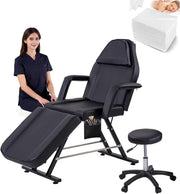 3-Section Adjustable Beauty Massage Bed w/ Stool Sheets Lash Tattoo Spa Table