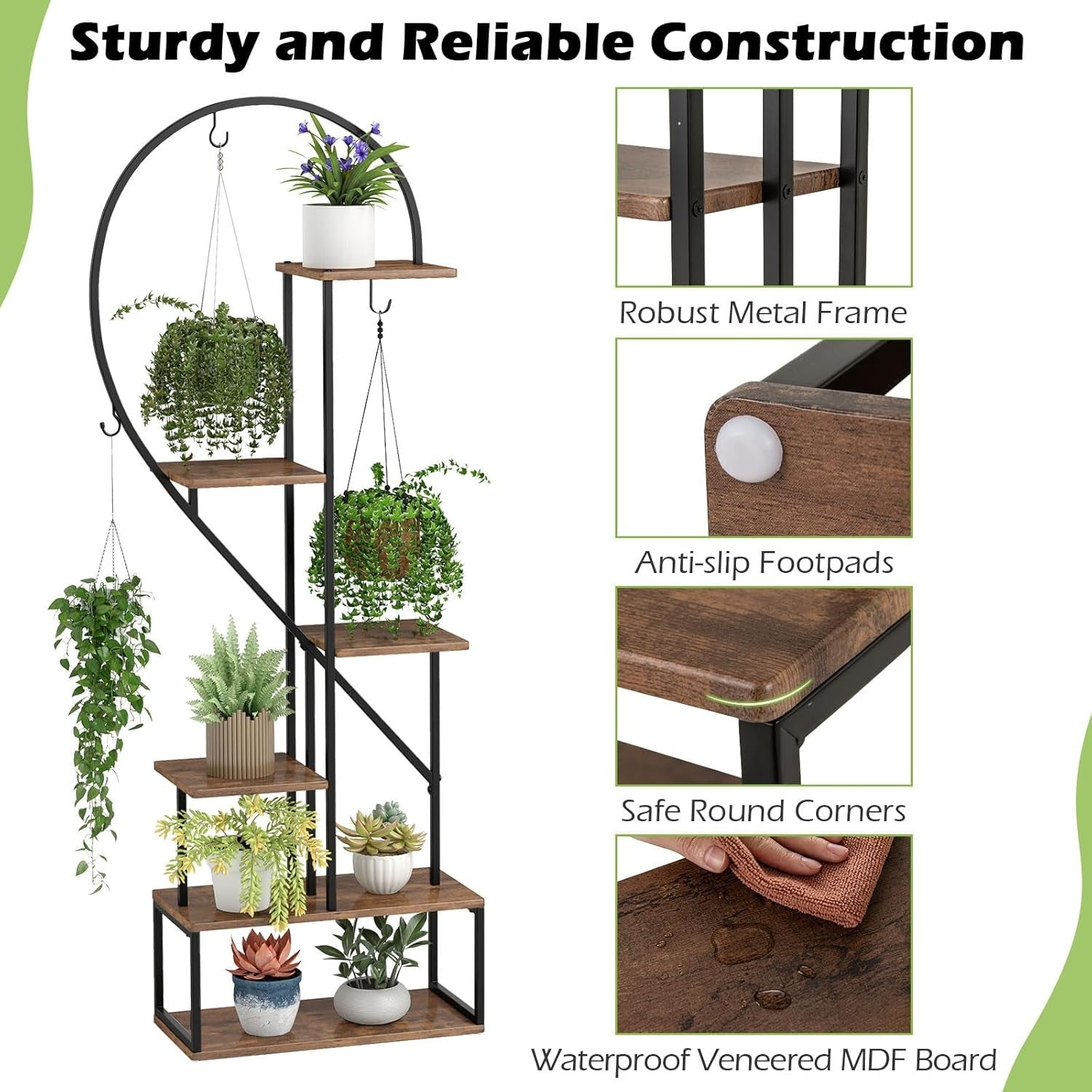 6 Tier Tall Metal Plant Stand Indoor Outdoor Heart Shape Flower Shelf